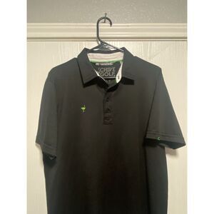 Travis Mathew Polo Shirt Mens Large Black Chive Golf‎ Performance Preppy Bird
